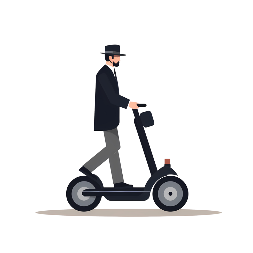 ai generado hombre en traje montando un scooter en un transparente antecedentes png