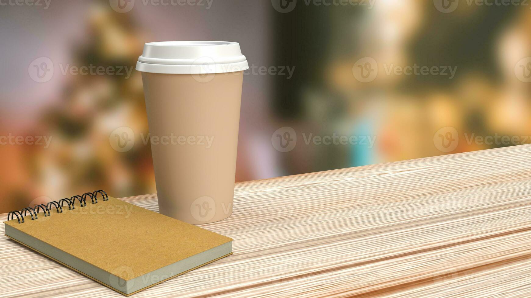 el café taza en madera mesa para caliente bebida concepto 3d representación. foto
