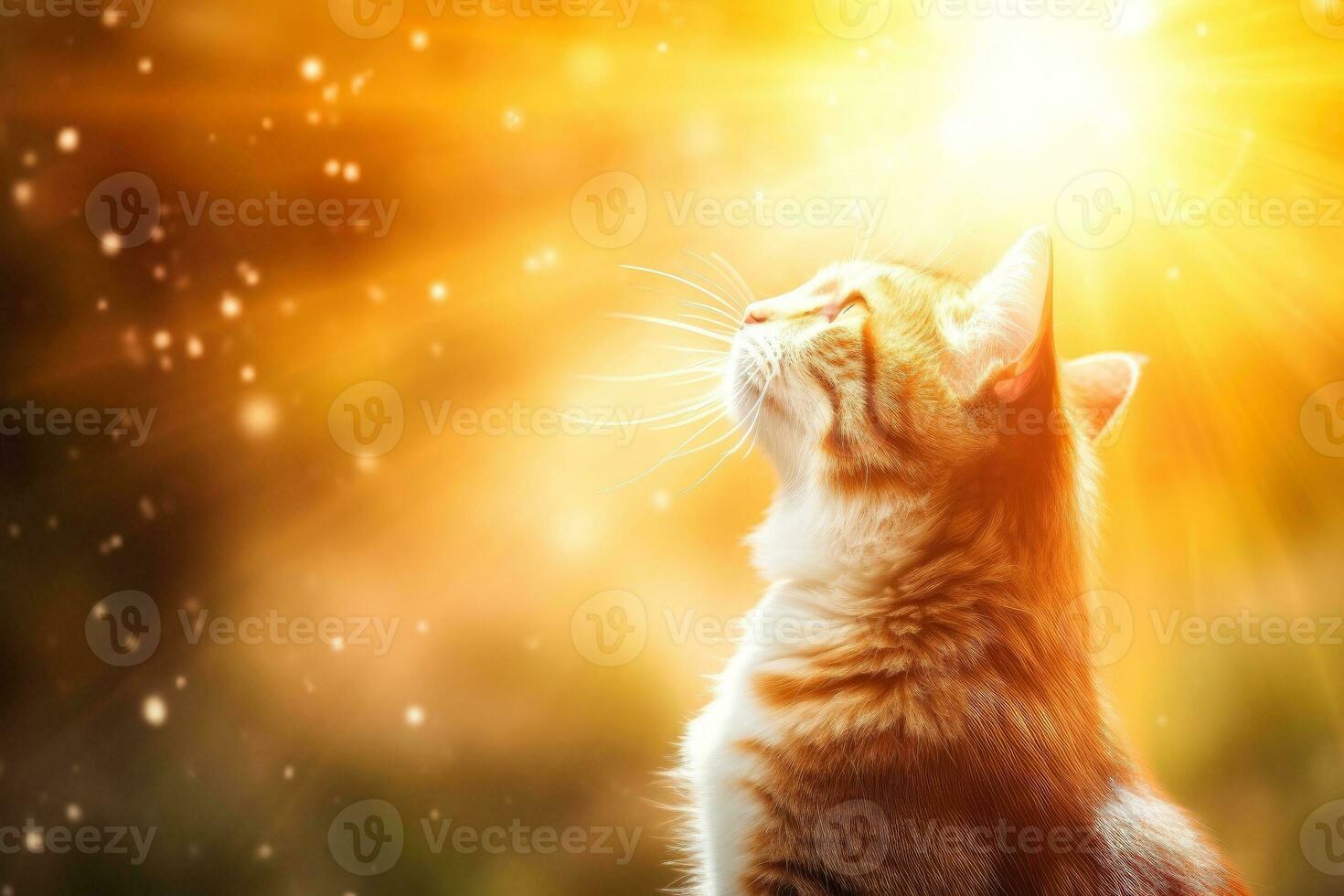 Close-up of cute cat gazing at something with beautiful bokeh background, Generative AI photo