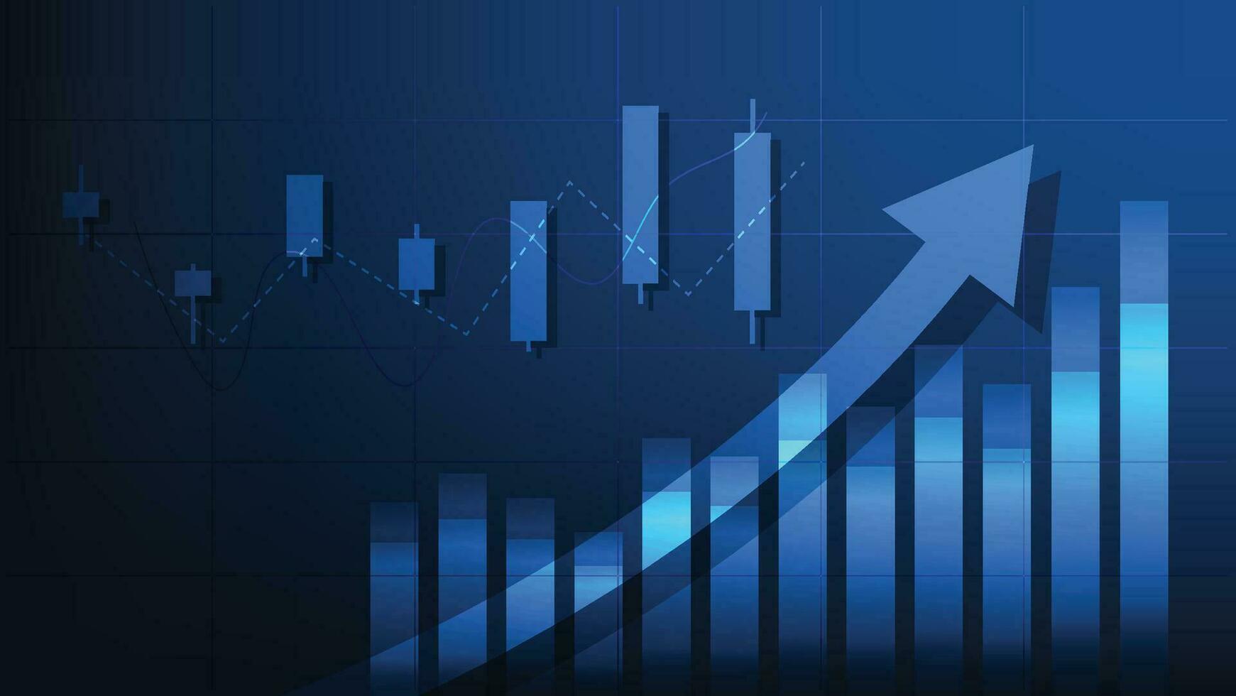 finance background. uptrend arrow with candlesticks and bar chart show economy business statistics vector