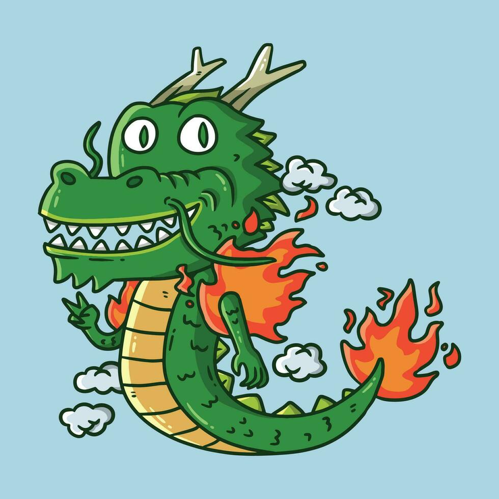 Cute Green Dragon mascot cartoon vector illustration. Dragon zodiac vector illustration.