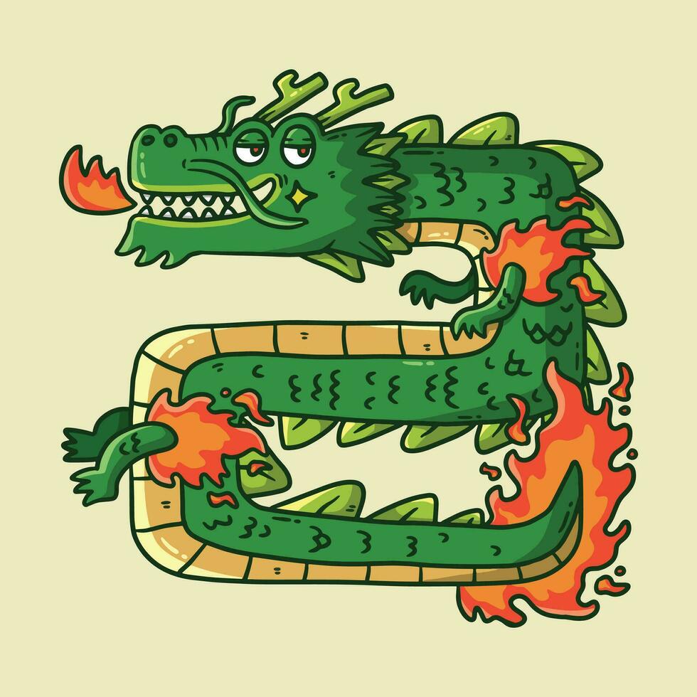 Cute Green Dragon cartoon vector illustration. Dragon zodiac vector illustration.