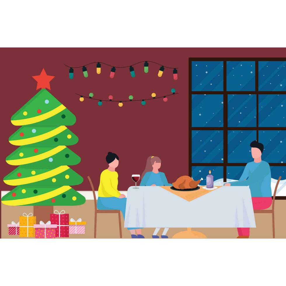 Christmas Family Dinner At Home Which Can Easily Modify Or Edit vector