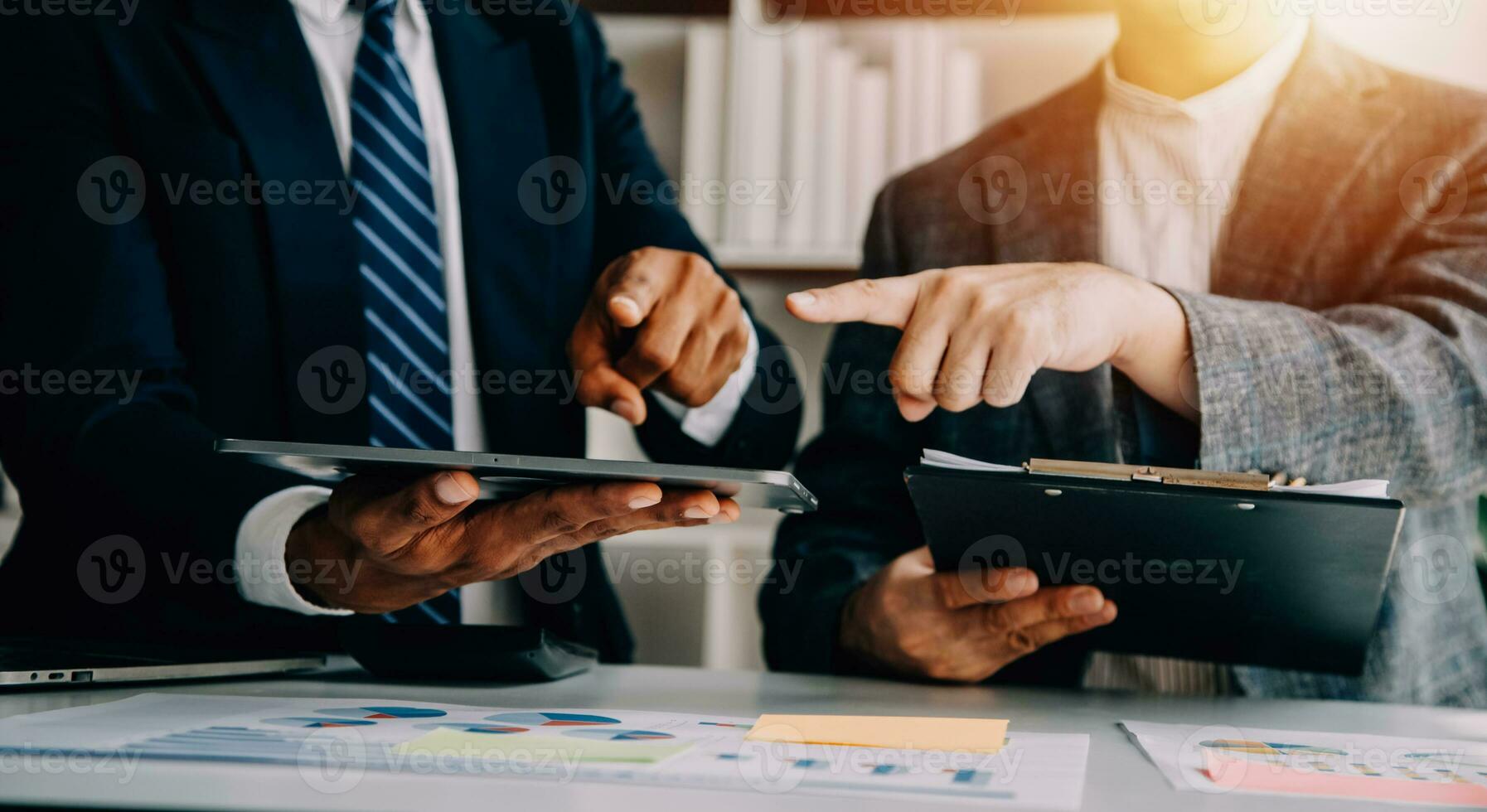 Team of business people working together in the meeting room office, teamwork background charts and graphs banner, double exposure successful teamwork,business planning concept. photo