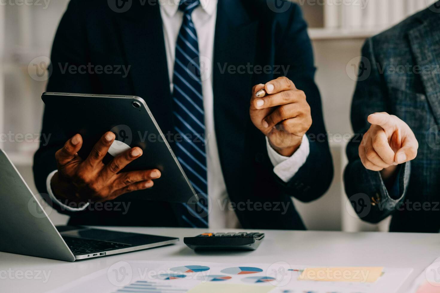 Team of business people working together in the meeting room office, teamwork background charts and graphs banner, double exposure successful teamwork,business planning concept. photo