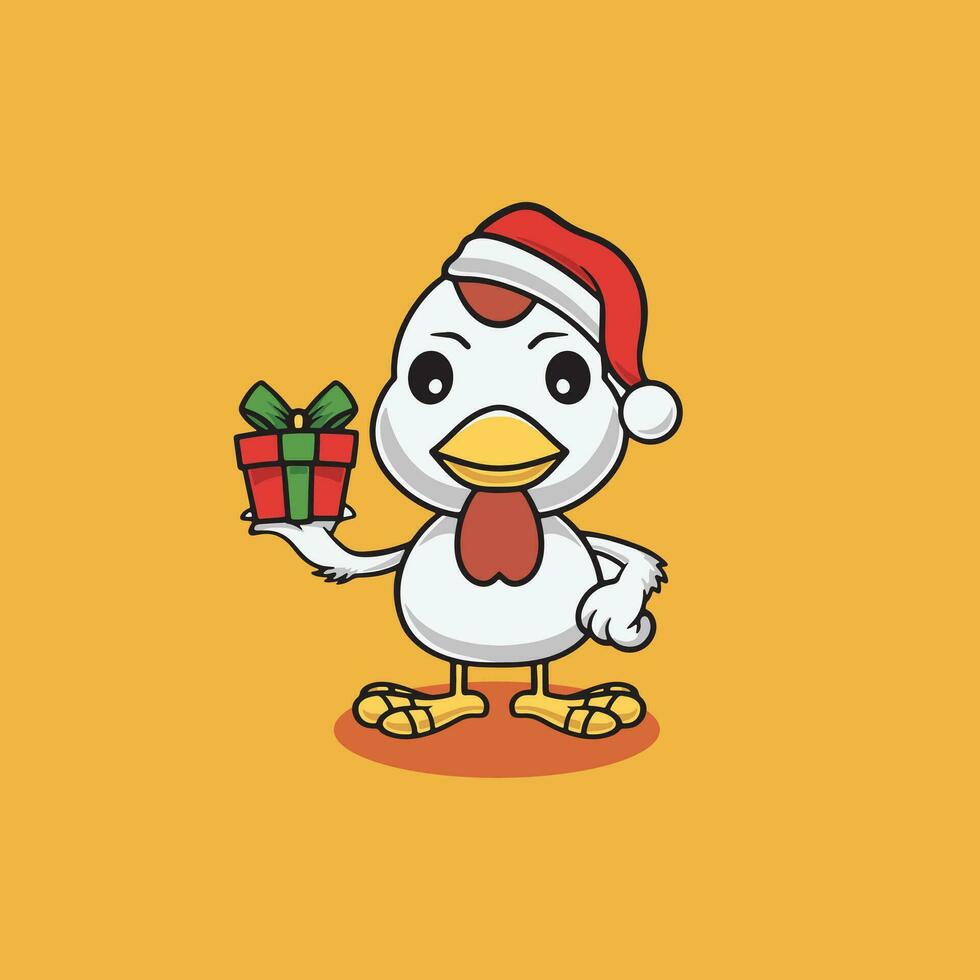 linda pollo con Navidad regalo dibujos animados ilustración vector