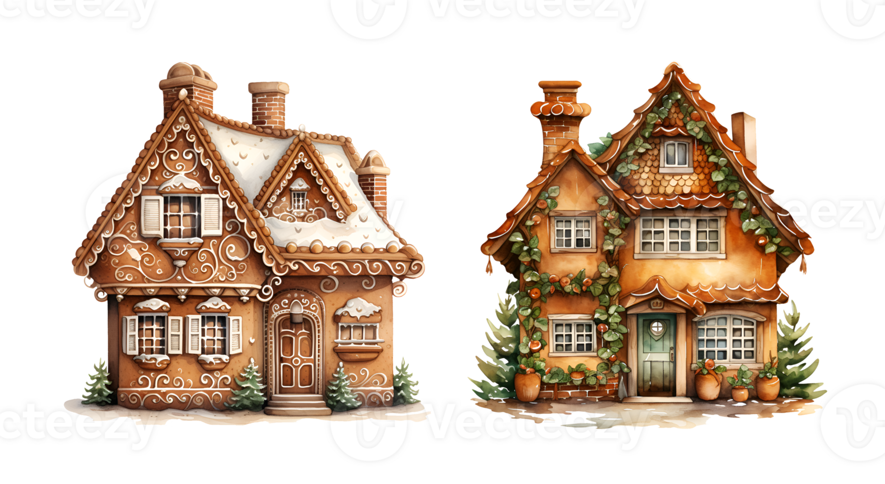 Gingerbread house watercolor clipart illustration with isolated background. AI Generative png
