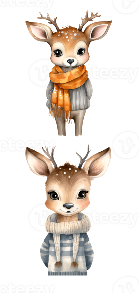 Cute deer watercolor clipart illustration with isolated background. AI Generative png