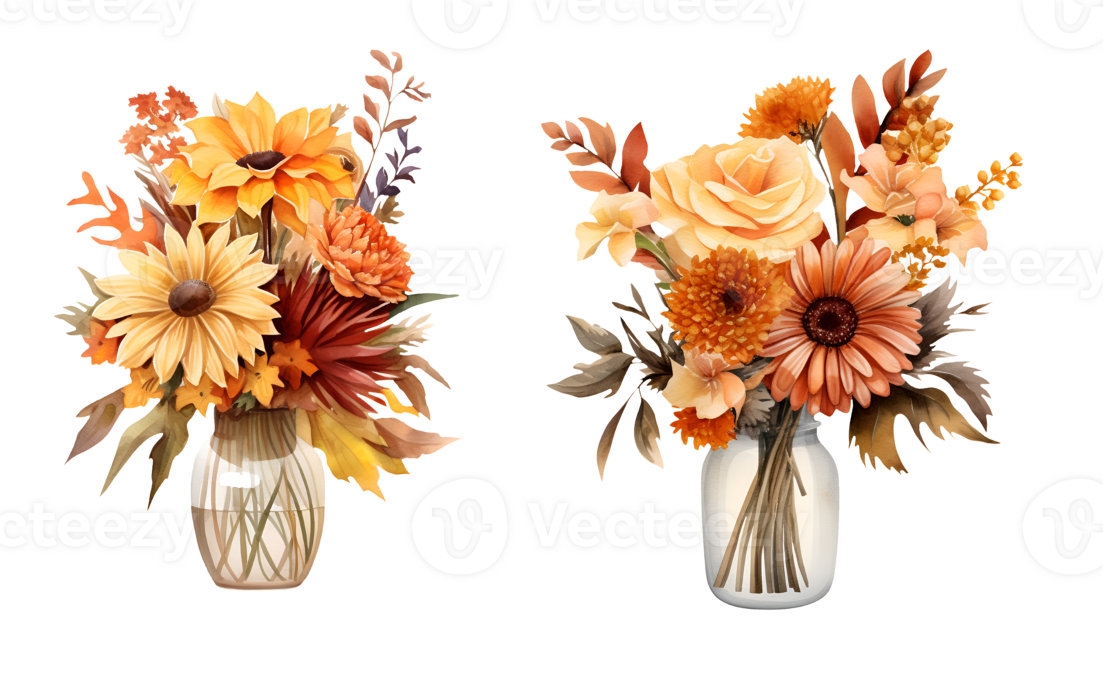 Bouquet of autumn flowers watercolor clipart illustration with isolated background. AI Generative png