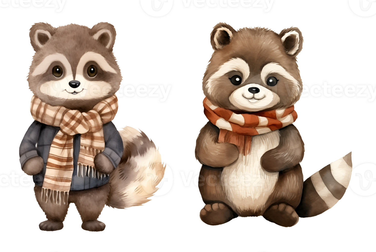 Cute raccoon watercolor clipart illustration with isolated background. AI Generative png