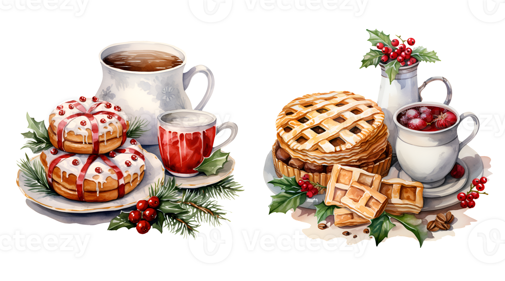 Christmas sweets watercolor clipart illustration with isolated background. AI Generative png
