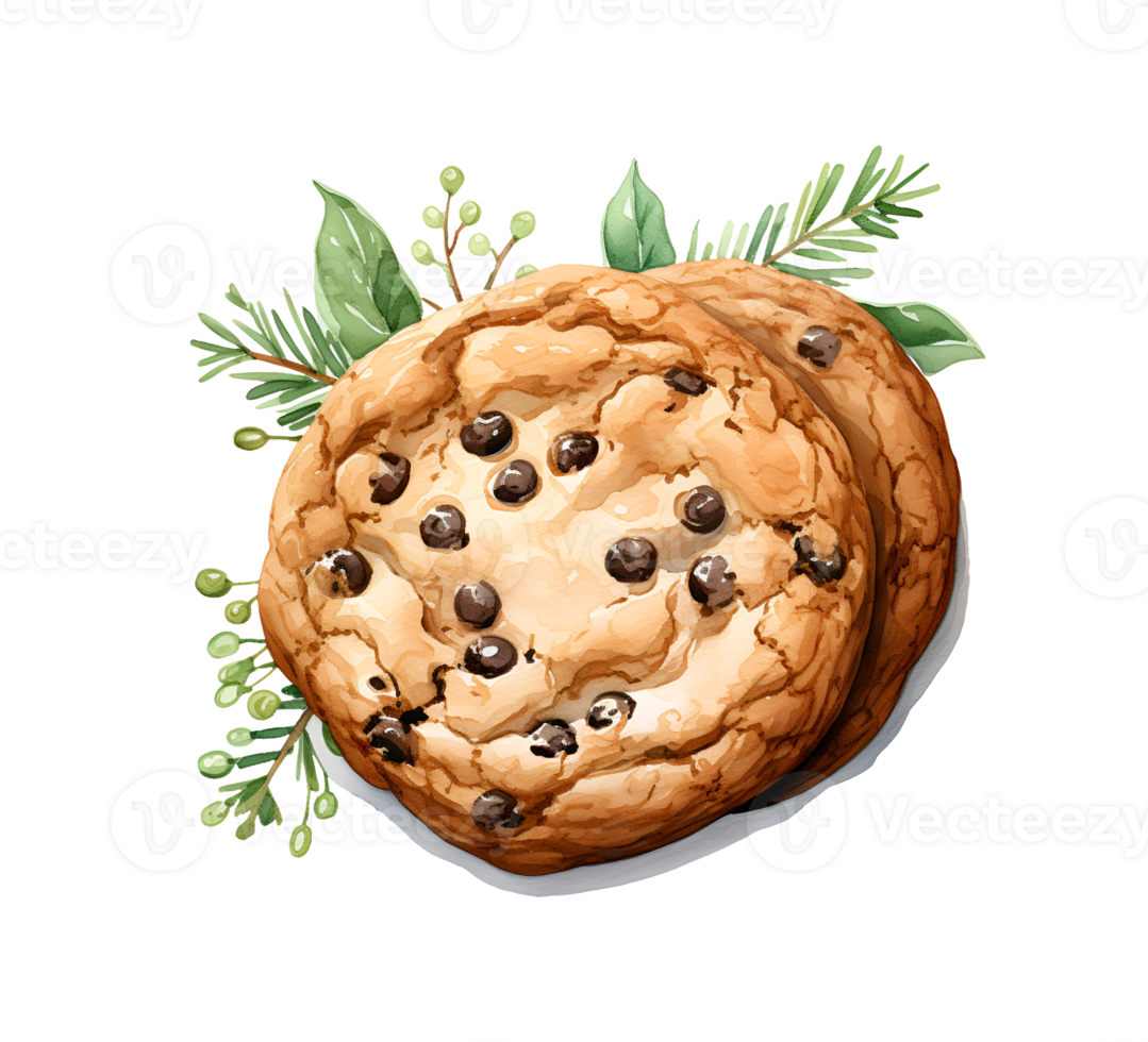 Chocolate chip cookies watercolor clipart illustration with isolated background. AI Generative png
