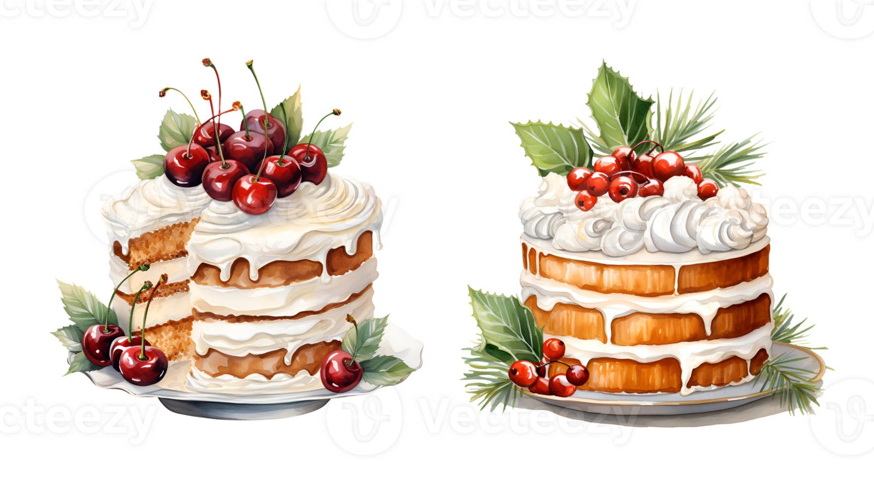 Christmas sweets watercolor clipart illustration with isolated background. AI Generative png