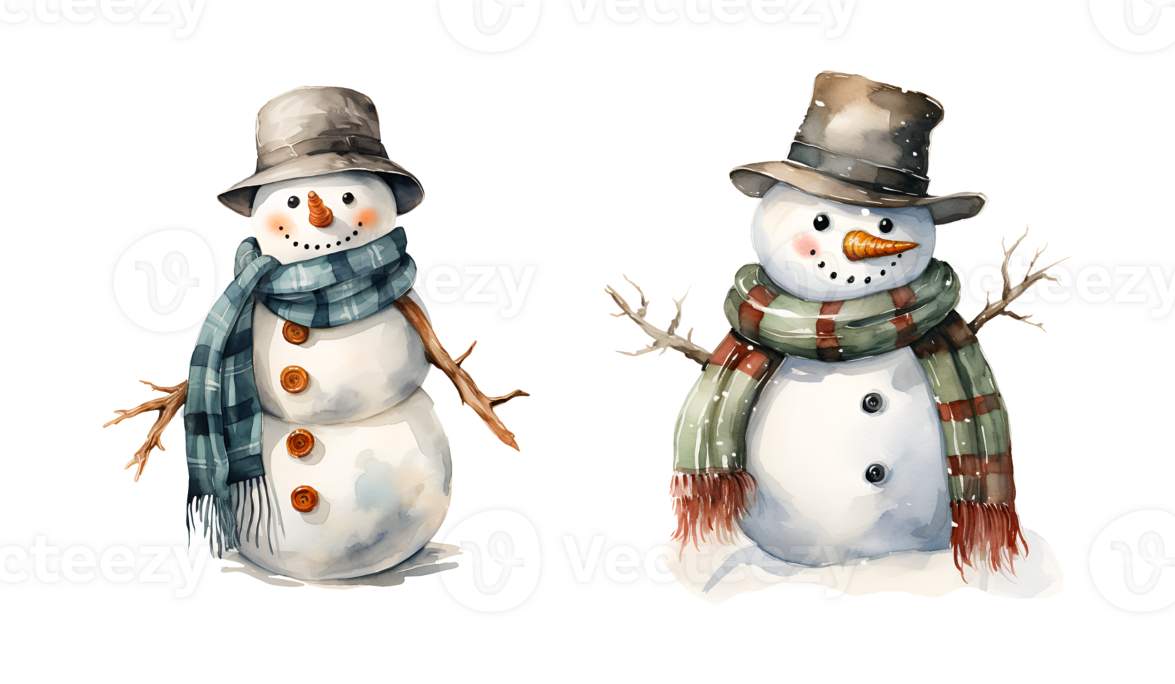 Snowman watercolor clipart illustration with isolated background. AI Generative png