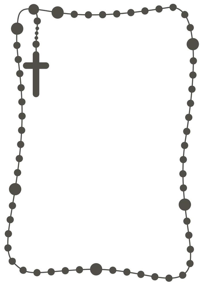 Rosary beads frame with copyspace for text. Chain and cross. Religion Christian catholic symbol. Vector silhouette border.