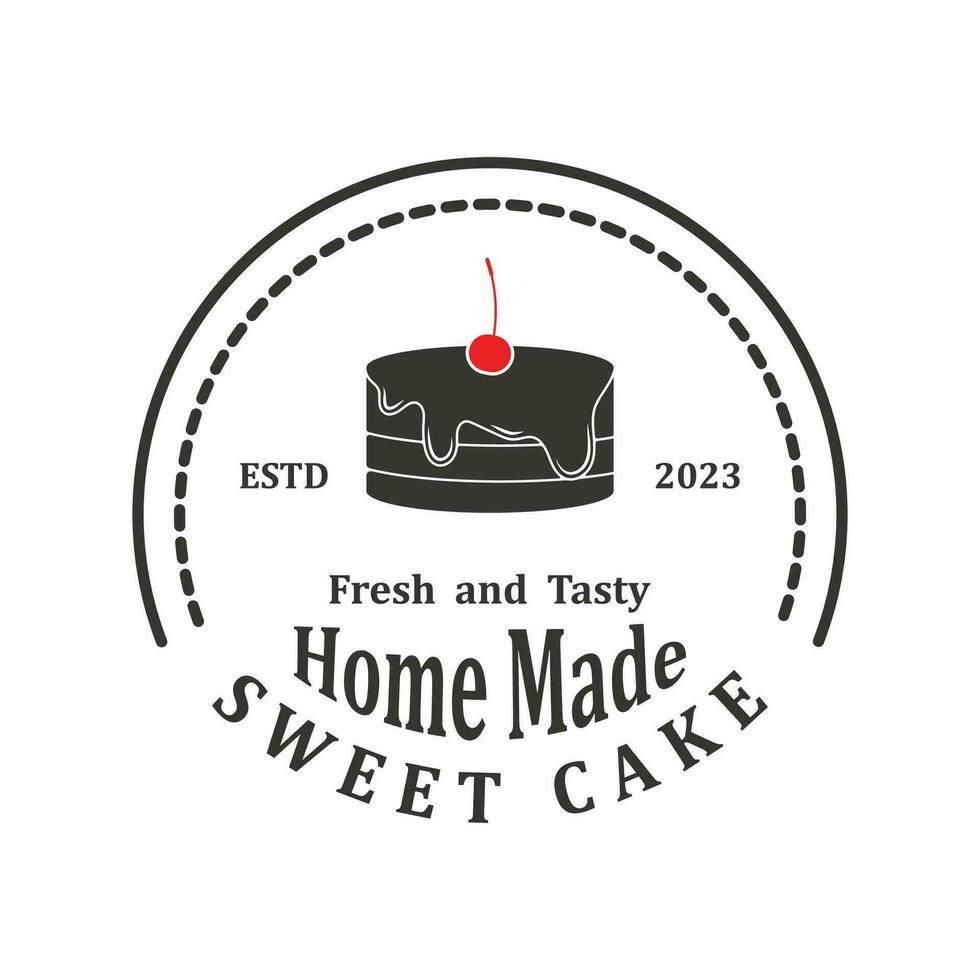 Sweet Cake Logo. Birthday Cake Icon With sweet cherries vector