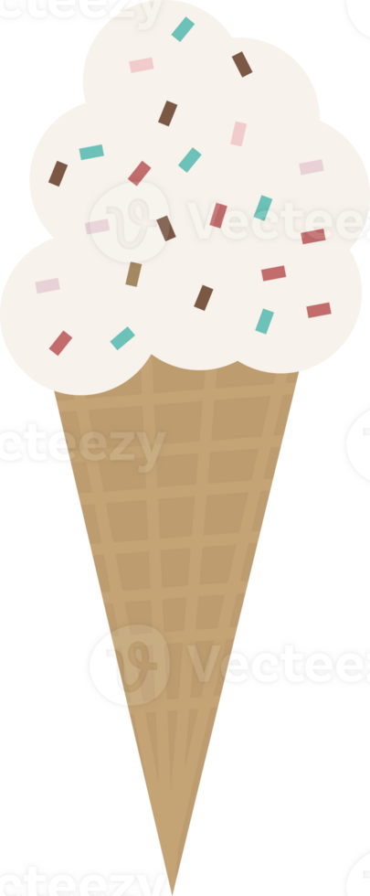 White ice cream in a waffle cone with multi-colored sprinkles flat icon png