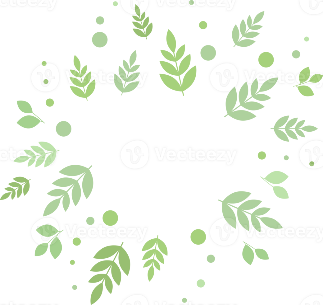 Frame of green leaves and branches in flat png