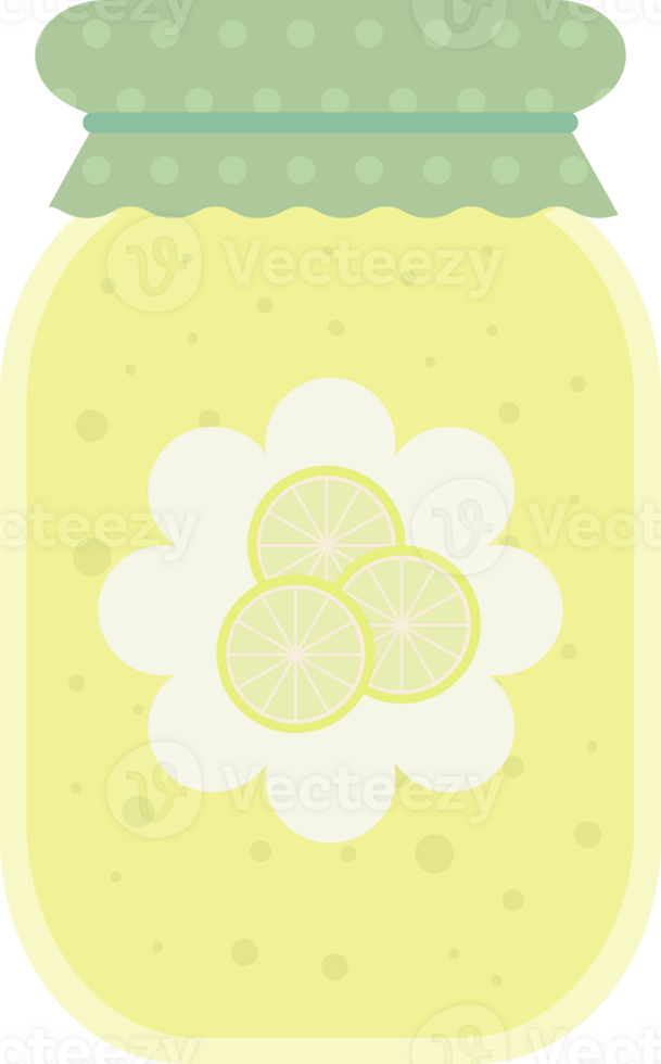 Jar of jam or juice with lemon slices label, object, icon in flat style png