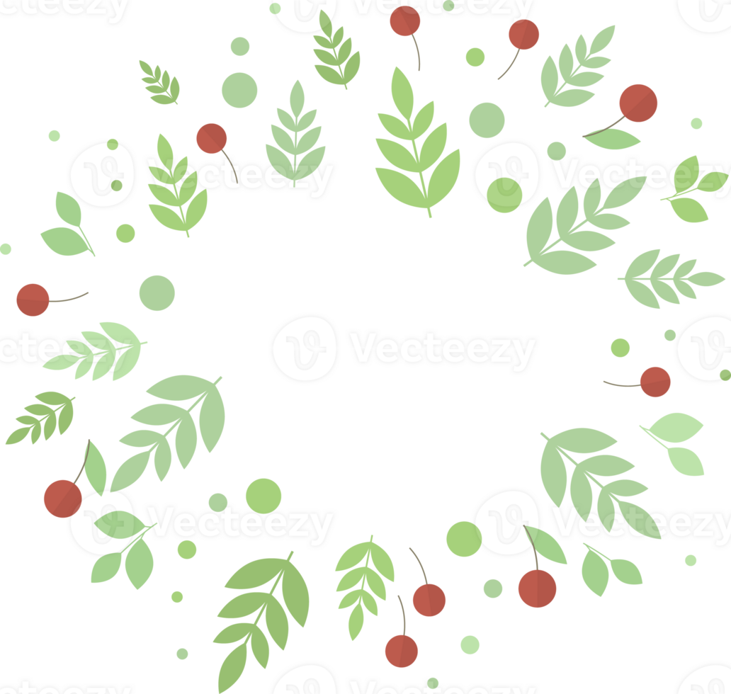 Round frame of cherries and green leaves and twigs in flat png