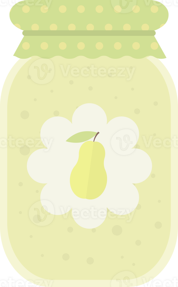 Jar of jam or juice with pear label, icon flat png