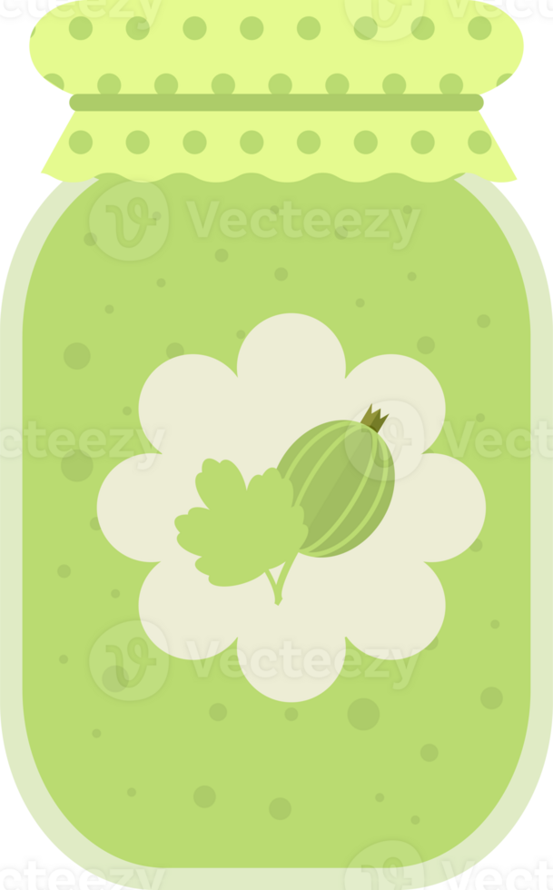 Jar of jam or juice with gooseberry label, object, icon in flat png