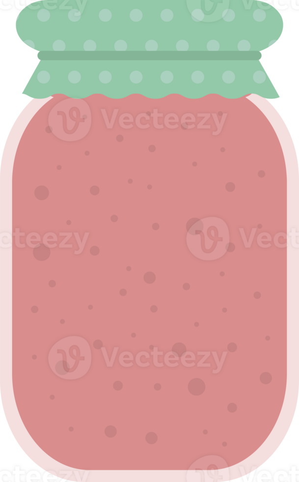 Transparent glass jar with homemade preserve in flat png