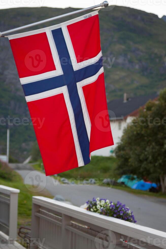 White house with flag in old part of Stavanger, Norway photo