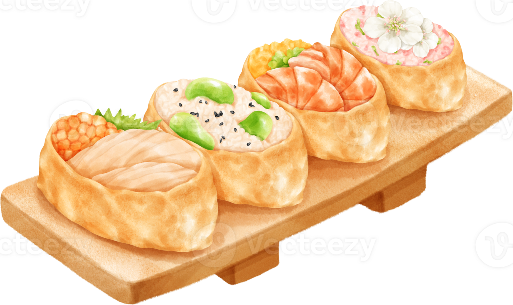 Watercolor Japanese food inari sushi png