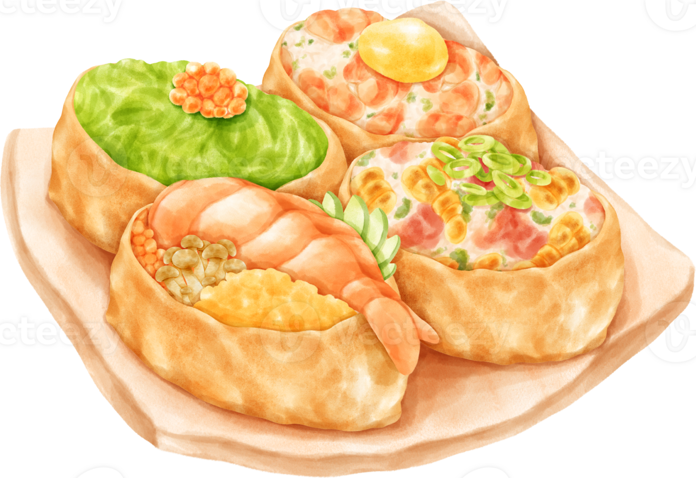 Watercolor Japanese inari sushi png