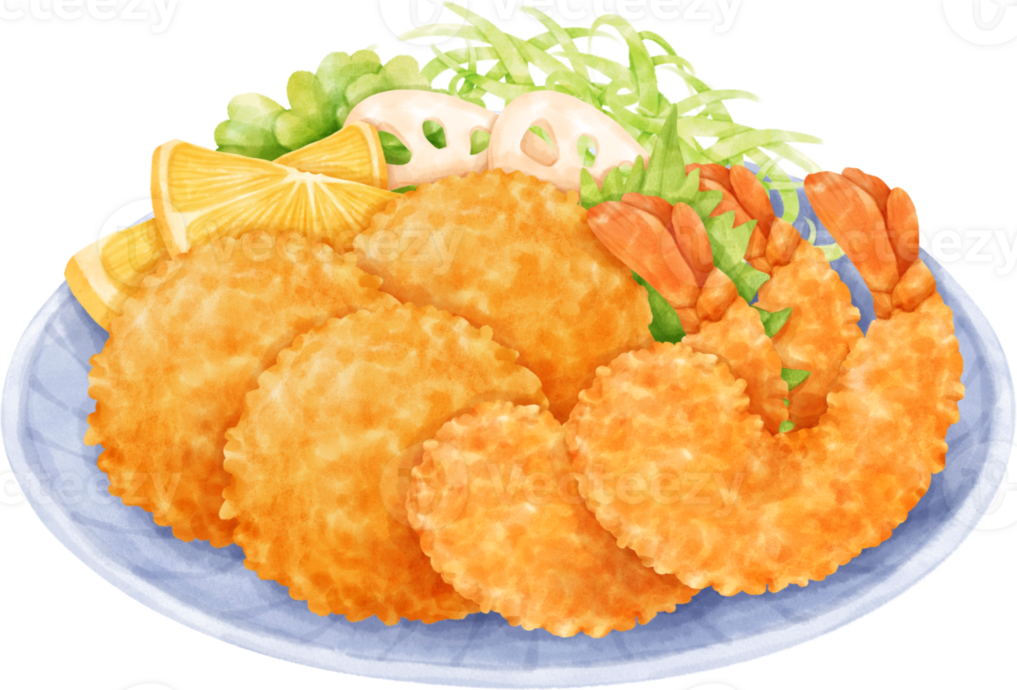 Watercolor Japanese food. Tempura png