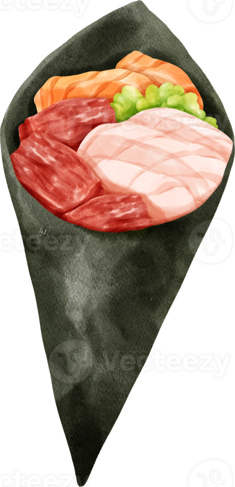 Watercolor Temaki Sushi Hand Roll Sushi illustration png
