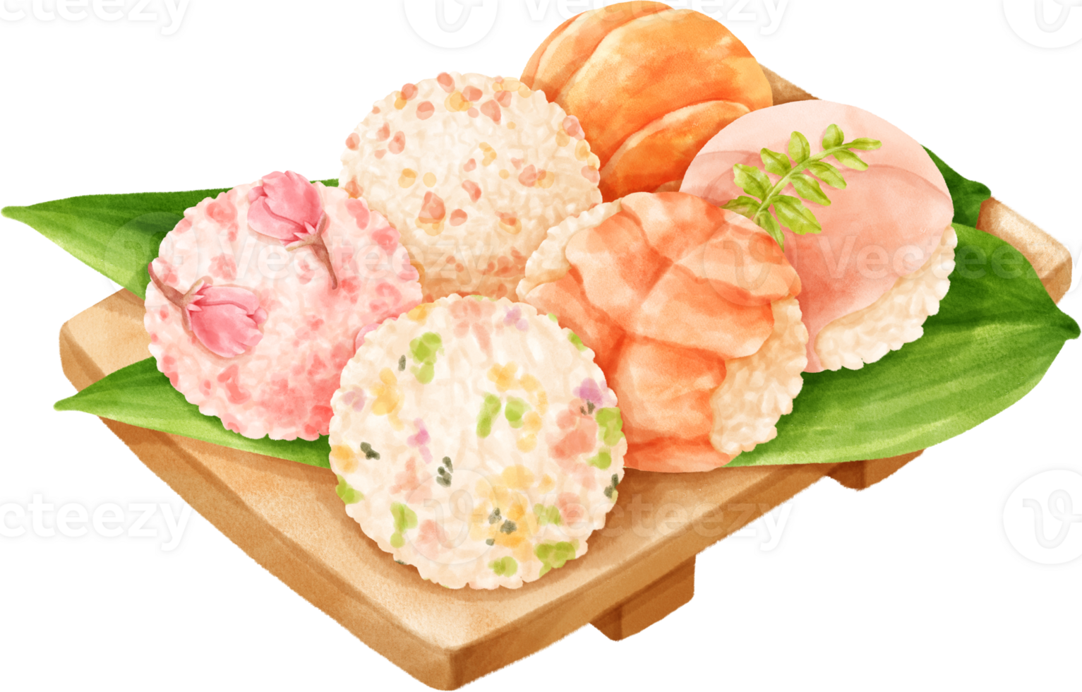 Watercolor Sushi Balls Plate png