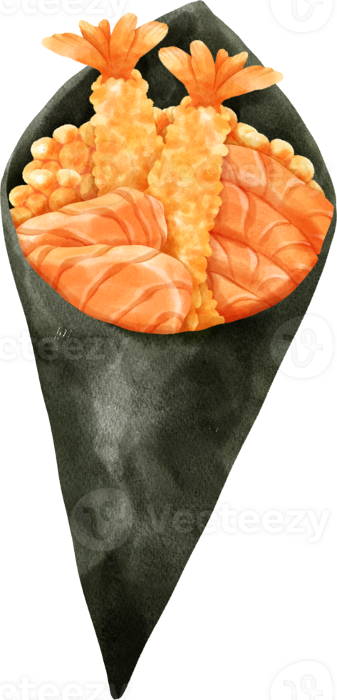 vattenfärg temaki sushi illustration png