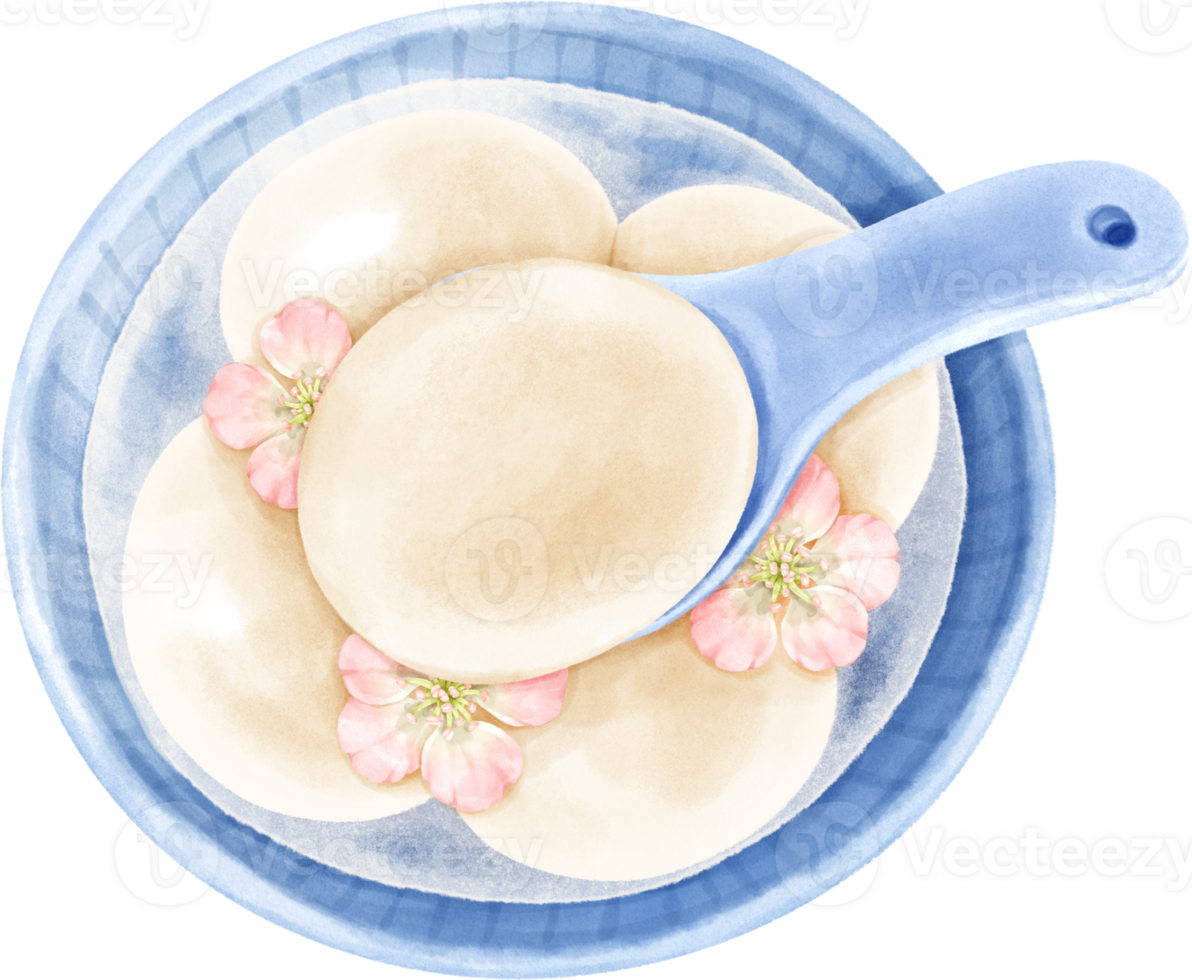 Watercolor Tang Yuan Sweet Steamed Dumpling png