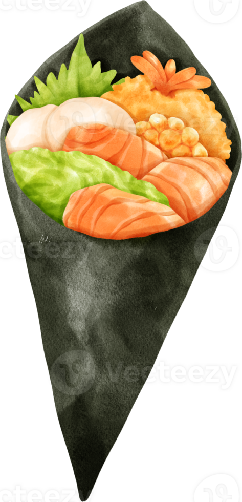 Watercolor Temaki Sushi Hand Roll Sushi illustration png