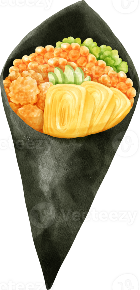Watercolor Japanese Hand Roll Sushi png