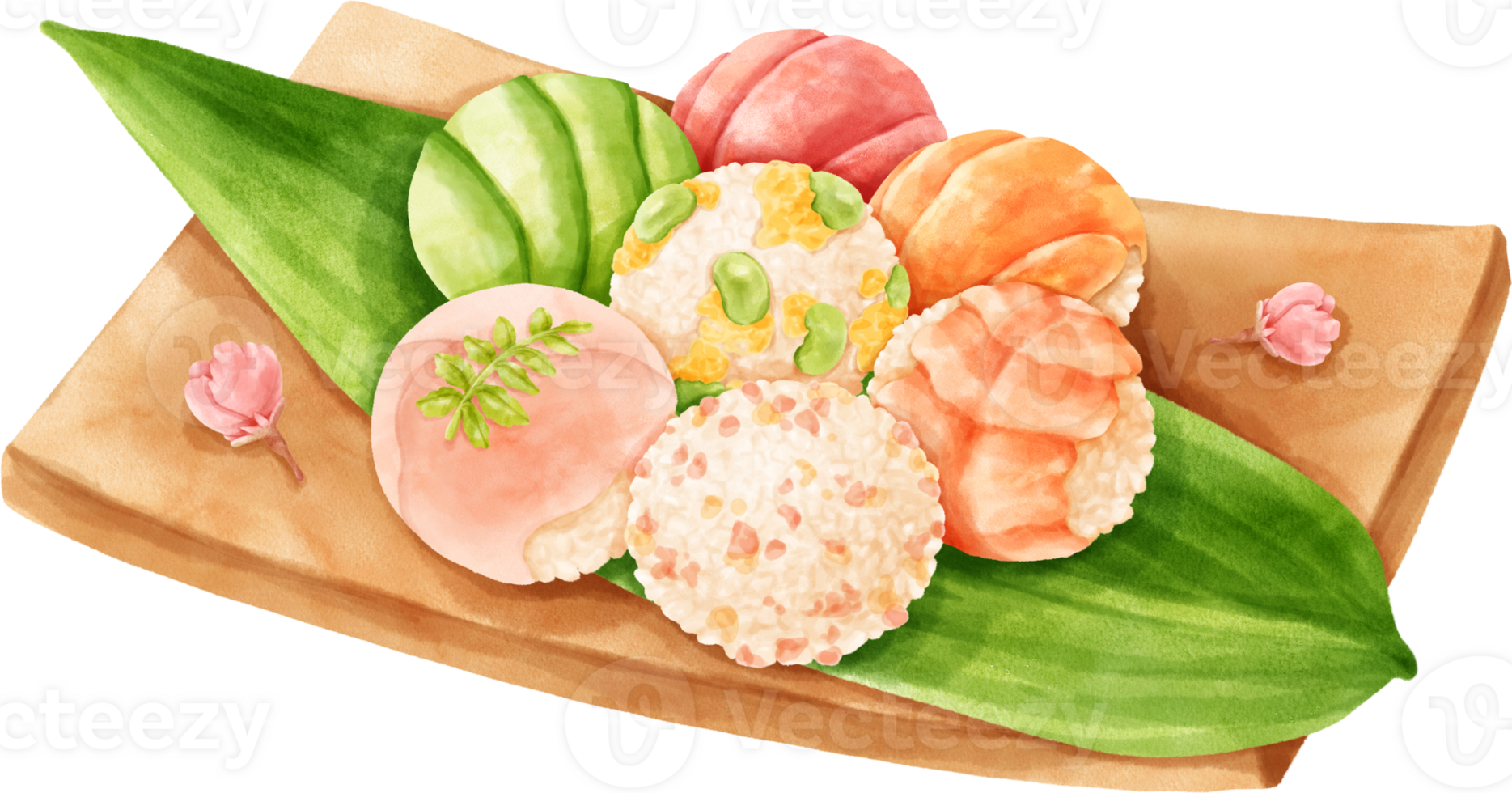 Japanese Food Sushi Balls Watercolor Paintings png