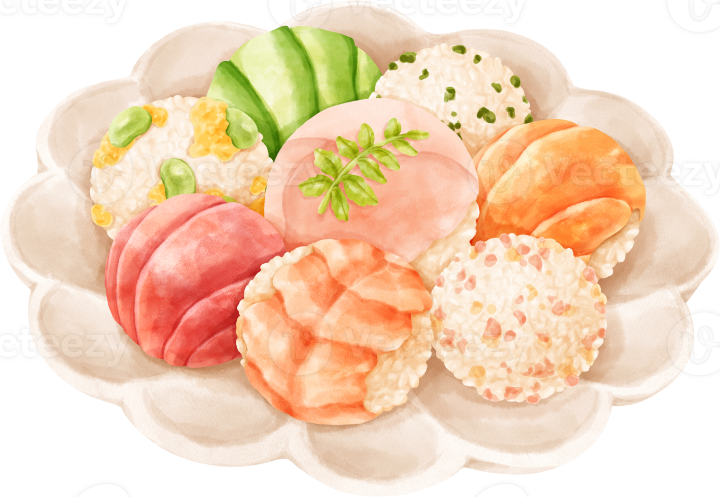 Watercolor Sushi Balls png