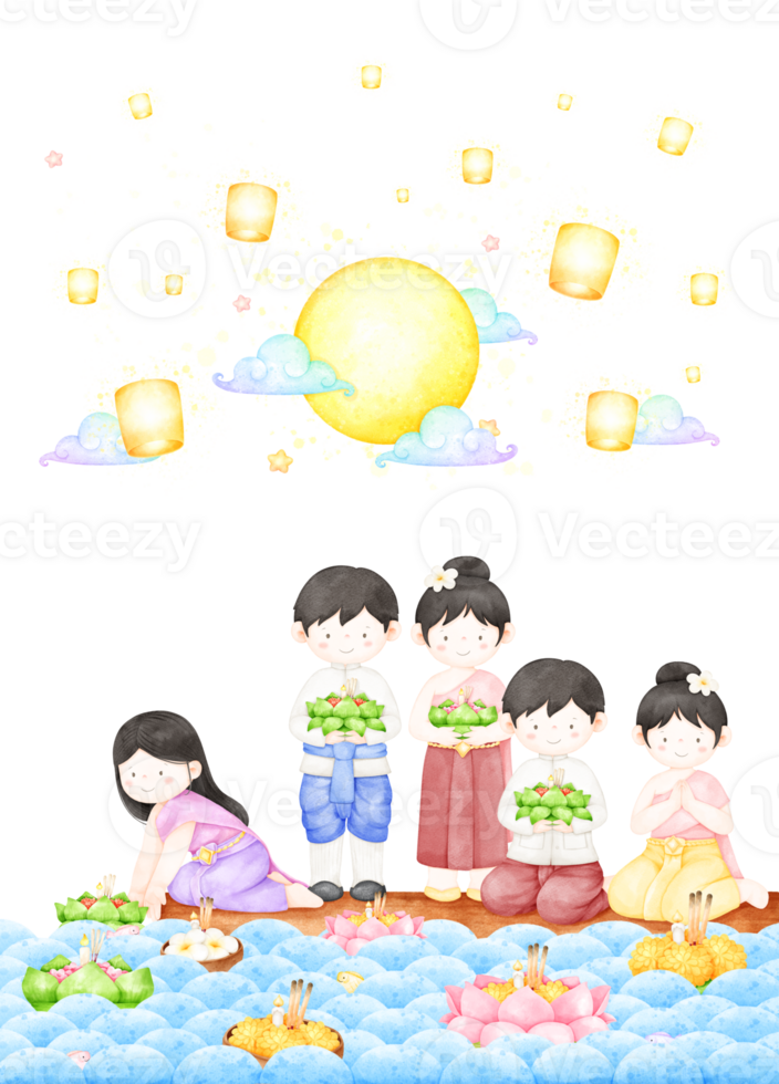 loy krathong festival with thai pelple png