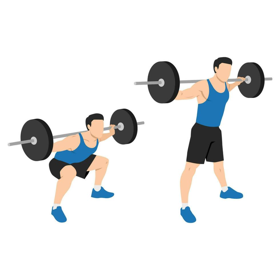 Man doing wide stance sumo barbell squats exercise. vector