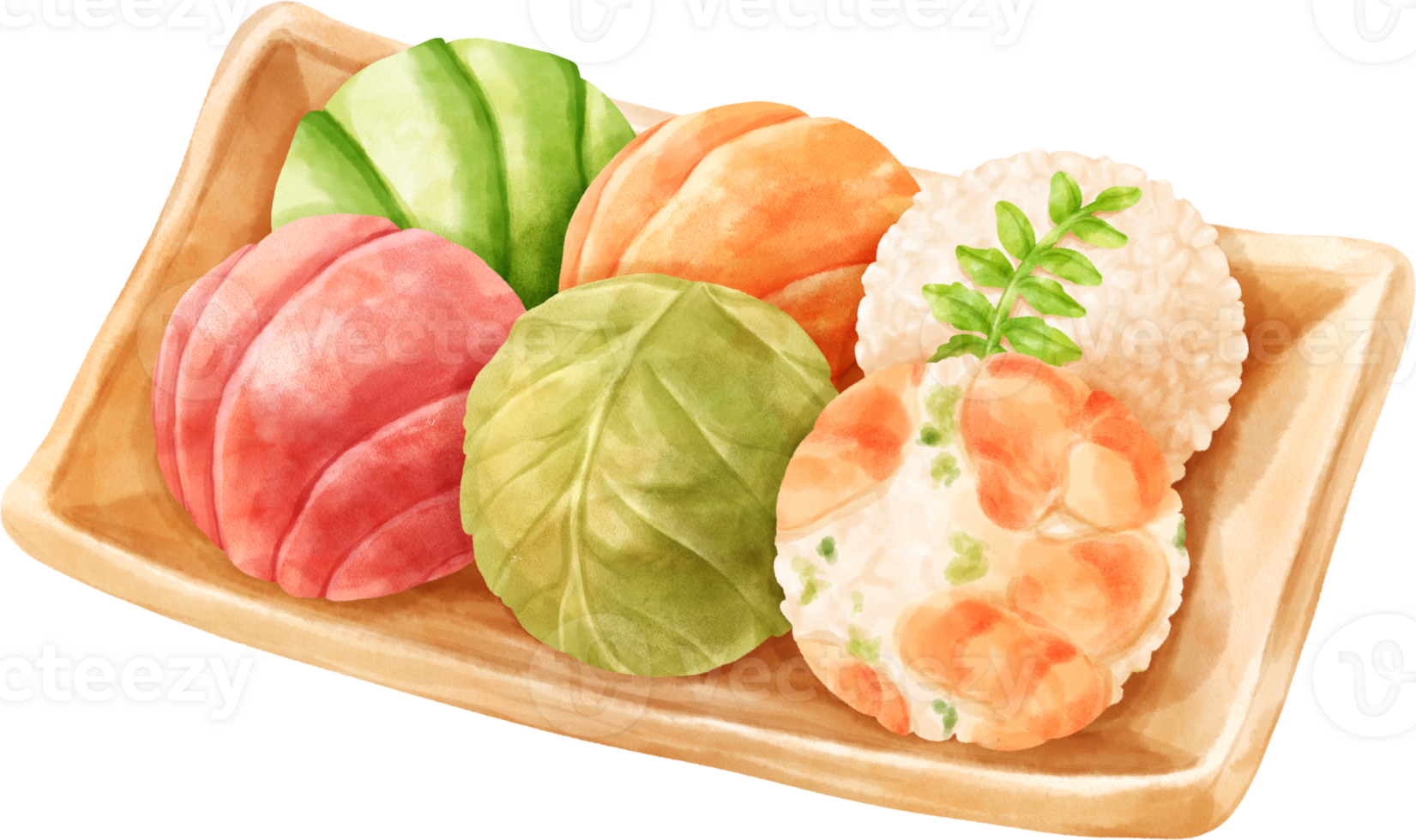 Watercolor Temari Sushi Balls png