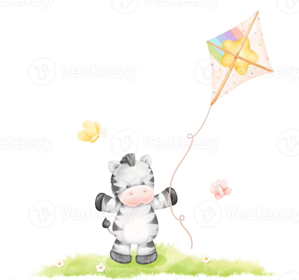 Cute Zebra flying a kite png