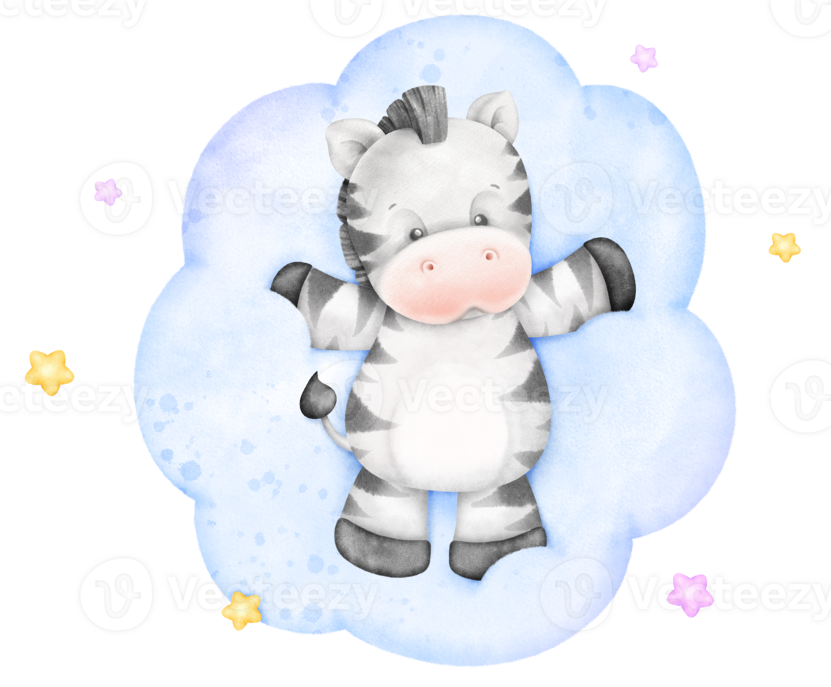 Cute Zebra on cloud png