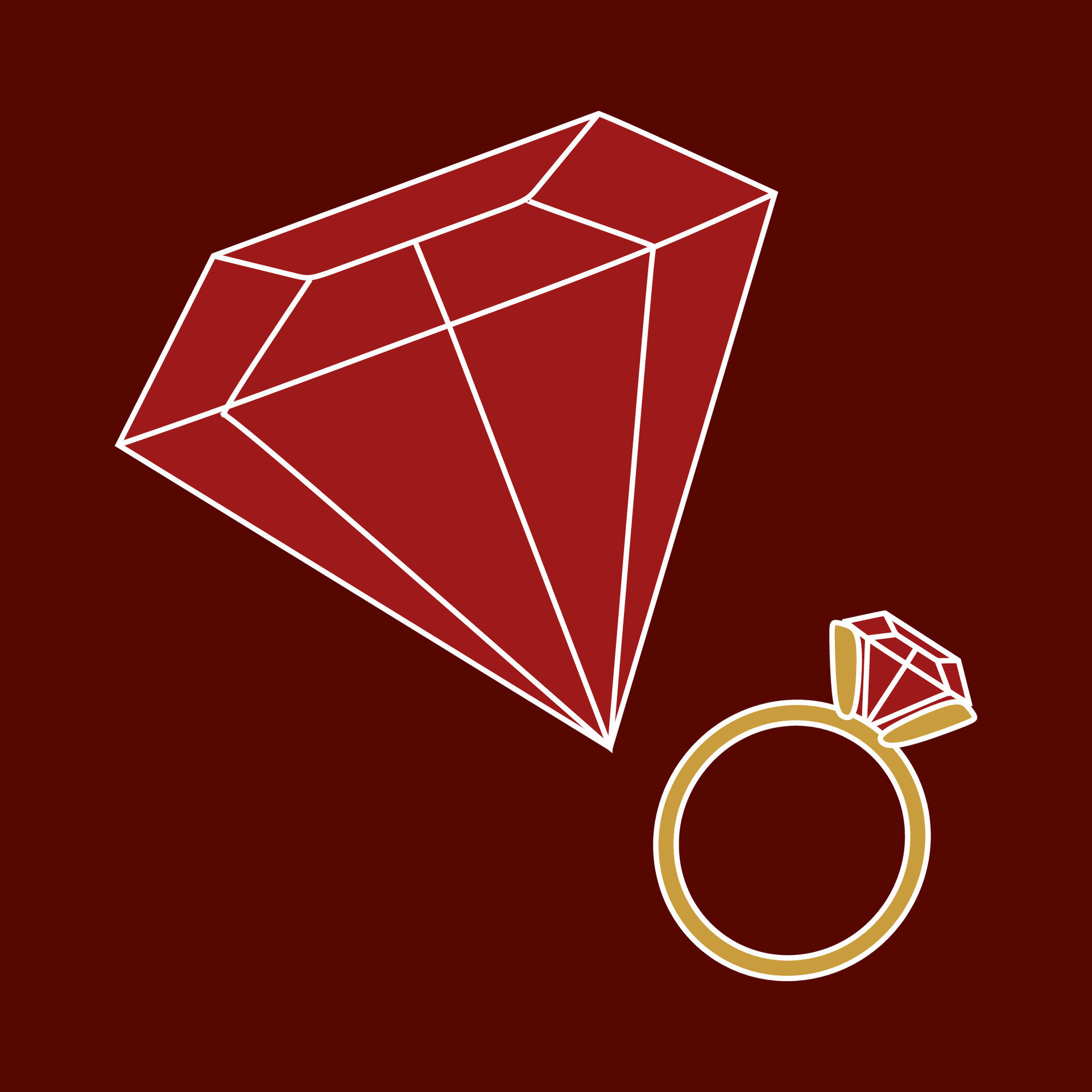 Red Ruby ring jewellery precious accessory Set. Vector luxury