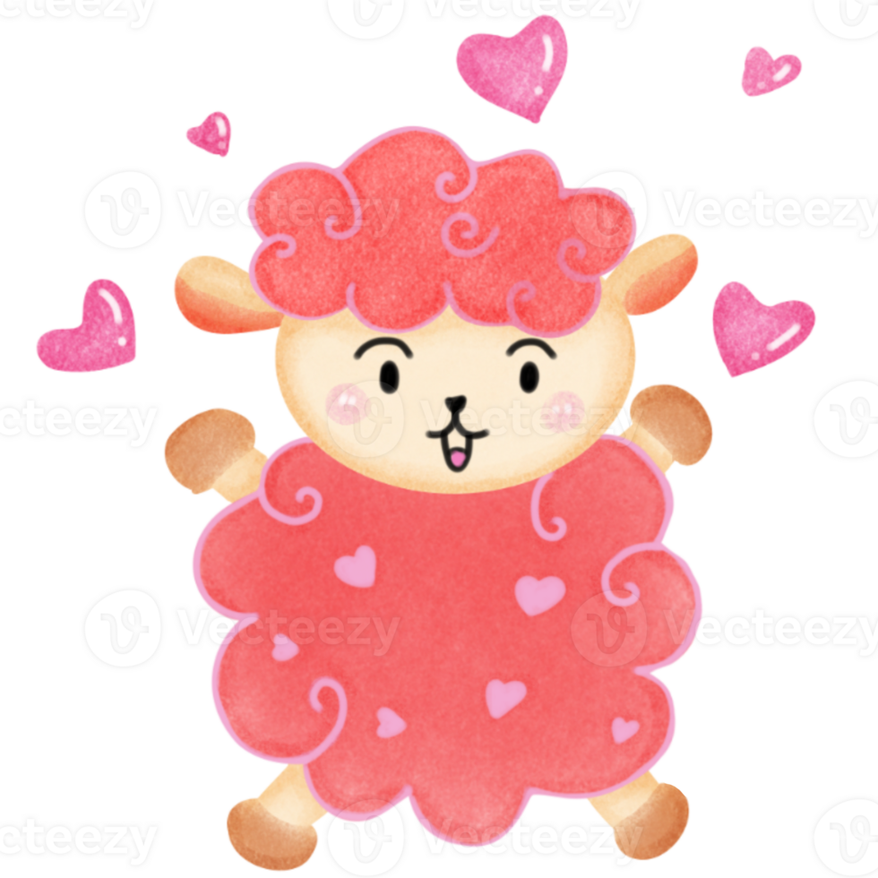 Cartoon sheep drawing for valentines day can be used in a variety of media and designs. png