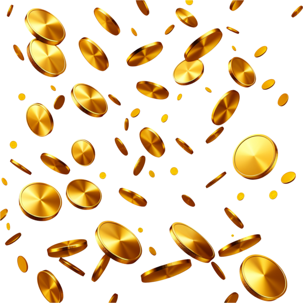 Realistic flying gold coins. AI Generative png