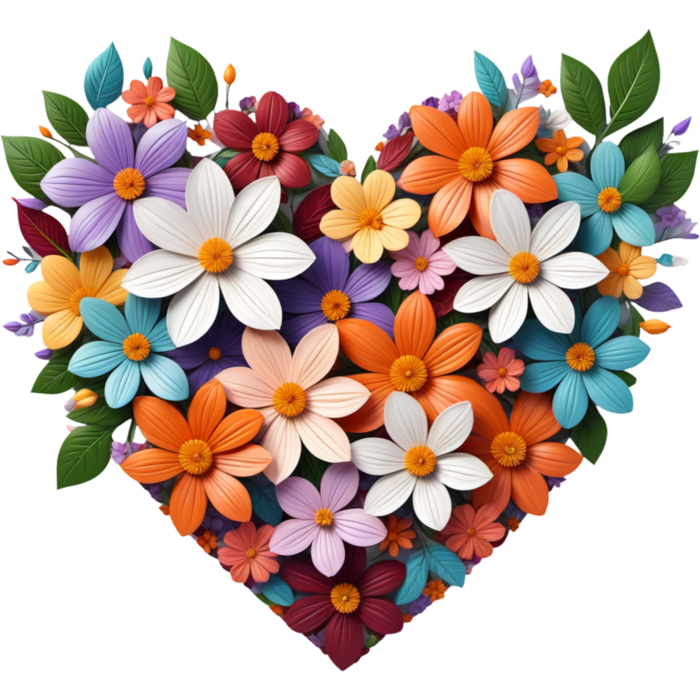 Beautiful heart filled with flowers leaves. AI Generative png