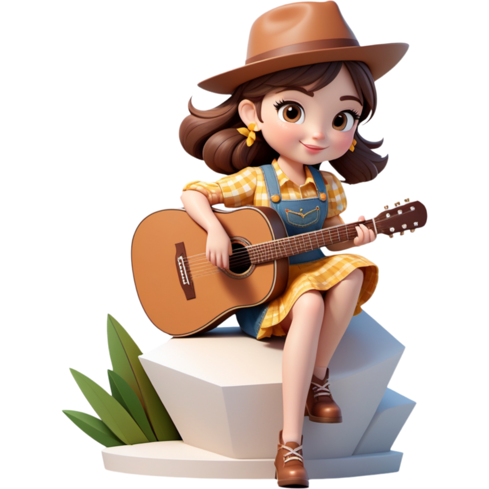 Country girl character holding guitar. AI Generative png