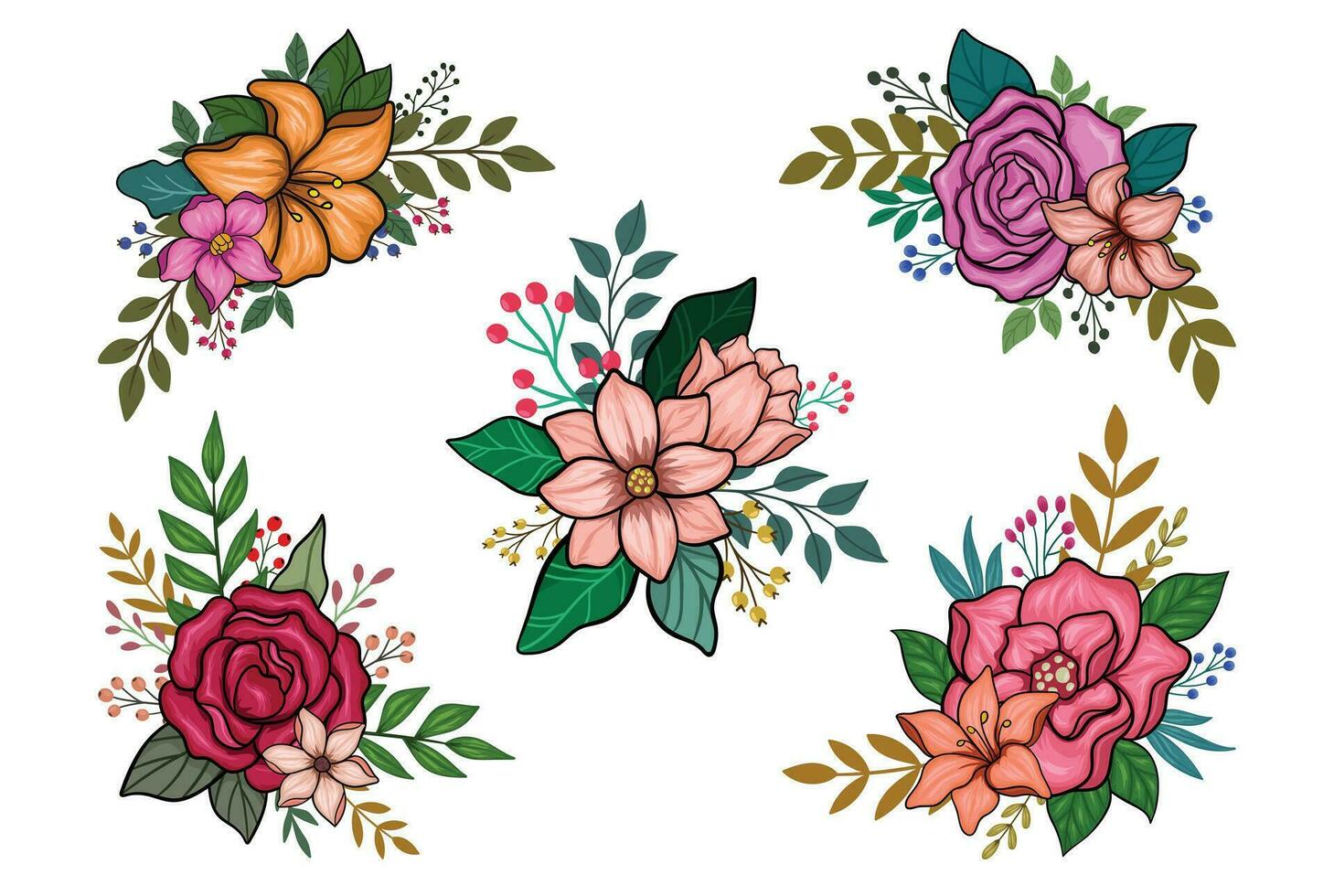 Floral set with leaves and flowers for your compositions wedding invitatation vector